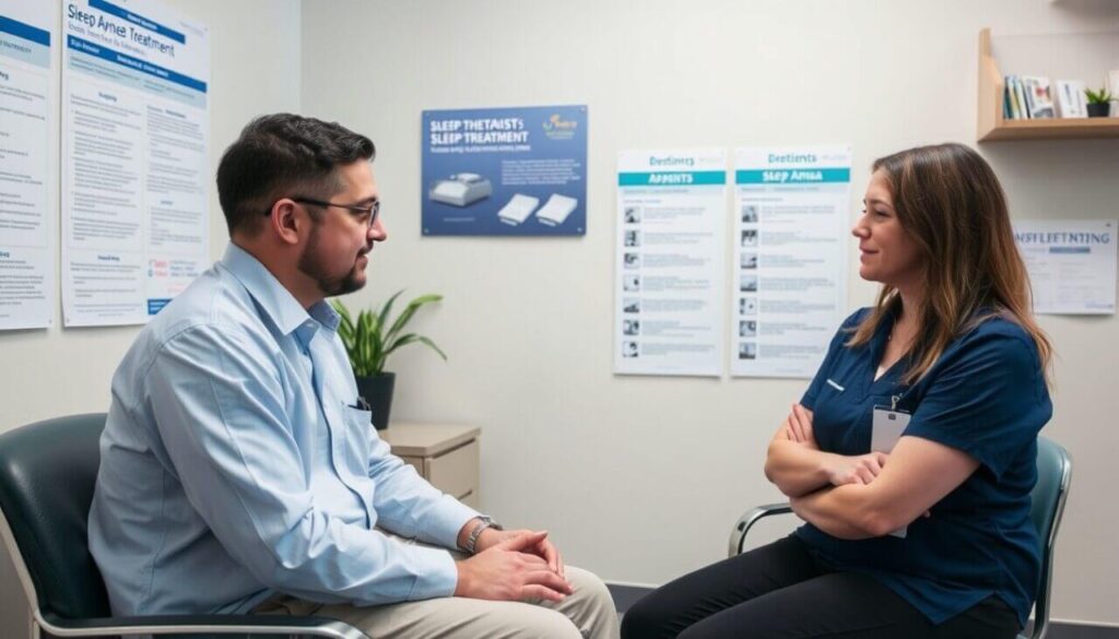 scene in a sleep therapy clinic showing a patient